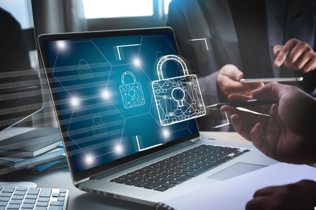 Infographic illustrating strategies to safeguard businesses against cyberattacks, featuring tips and protective measures.